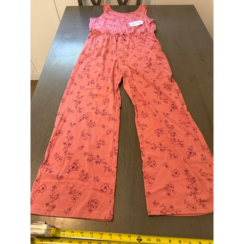 Wonder Nation Girls Coral Pink Floral Sleeveless Wide Leg Jumpsuit Size XXL 18